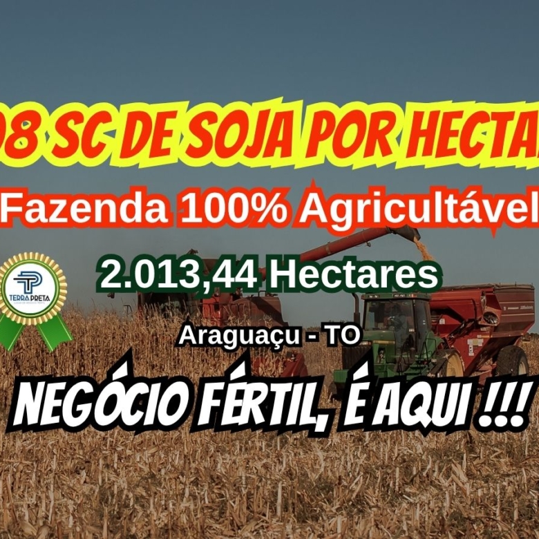 Fazenda de 416 alqueires a venda em Araguaçu To
